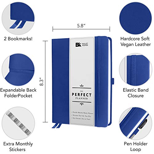 BK UNDATED Yearly Weekly/Monthly Planner 2025-26 Daily Planner Agenda & Personal Organizer to Increase Productivity, Academic Planner w/Sticker Set. A5 (5.8 x 8.3) - Blue Hardcover - Image 2