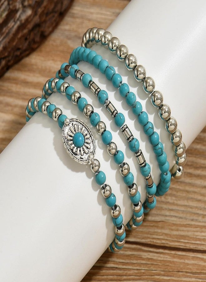 LOTSOF Western Turquoise Beaded Bracelet, Chic Stack Beaded Western Style for Country Concerts, Cowgirl Outfits & Boho Jewelry, Springs1, Turquoise Beads, no gemstone - Image 4