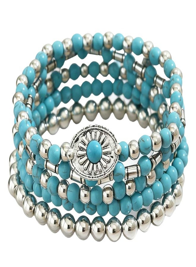 LOTSOF Western Turquoise Beaded Bracelet, Chic Stack Beaded Western Style for Country Concerts, Cowgirl Outfits & Boho Jewelry, Springs1, Turquoise Beads, no gemstone - Image 1