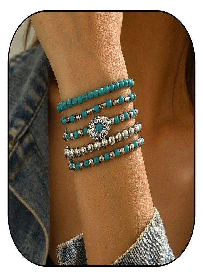 LOTSOF Western Turquoise Beaded Bracelet, Chic Stack Beaded Western Style for Country Concerts, Cowgirl Outfits & Boho Jewelry, Springs1, Turquoise Beads, no gemstone - Image 2