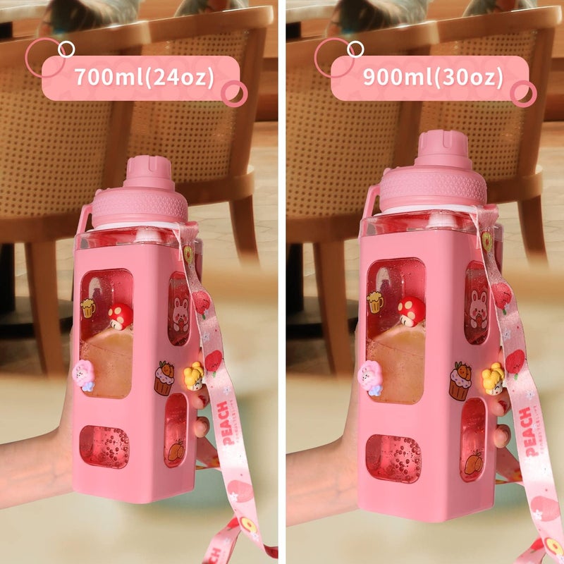 fufeisi Kawaii Water Bottle for Girls,Cute Kids Water Bottles with Straw,700ml Portable LeakProof Bottle With Adjustable Shoulder Strap for School - Image 4