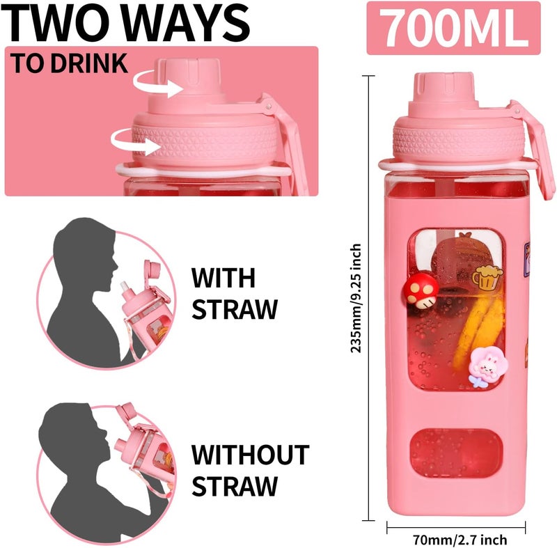 fufeisi Kawaii Water Bottle for Girls,Cute Kids Water Bottles with Straw,700ml Portable LeakProof Bottle With Adjustable Shoulder Strap for School - Image 2