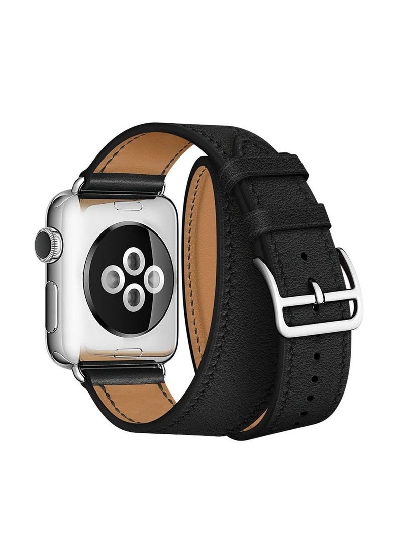 PU Leather Band Strap Double Tour for Apple Watch (42mm Black) - Image 2