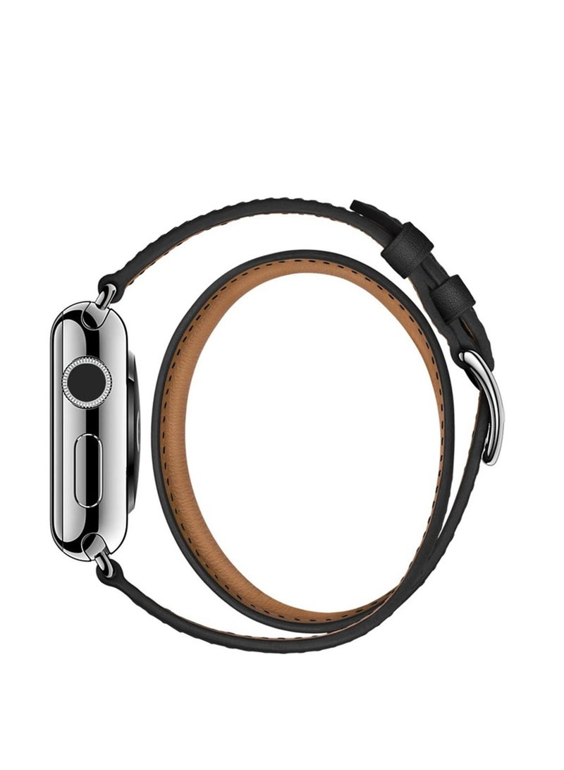 PU Leather Band Strap Double Tour for Apple Watch (42mm Black) - Image 4