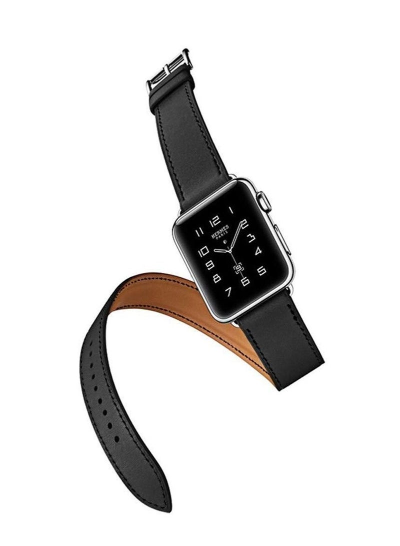 PU Leather Band Strap Double Tour for Apple Watch (42mm Black) - Image 5