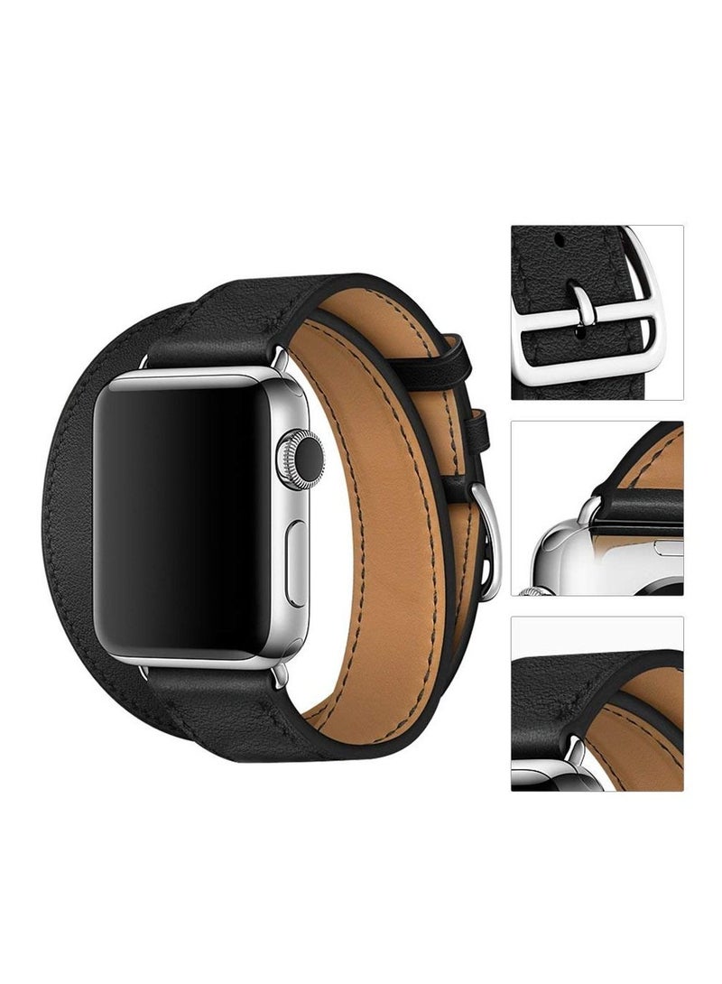 PU Leather Band Strap Double Tour for Apple Watch (42mm Black) - Image 3