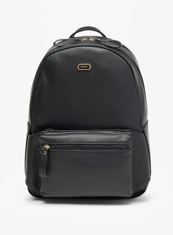 MISSY Women Missy Monogram Print Backpack with Adjustable Straps and Zip Closure - 31x13x40 cm