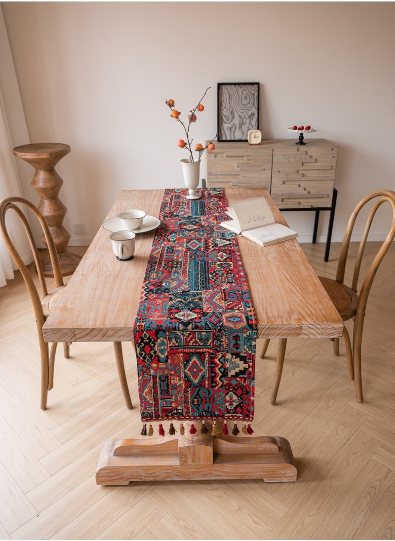 bbet Table Runner,Dining Table Accessories Nordic Jacquard Table Runner Holiday Decoration Table Runner Set  with Tassels Red 30*180cm Runner Table Coffee Table Cover  Table Decoration  - Image 2
