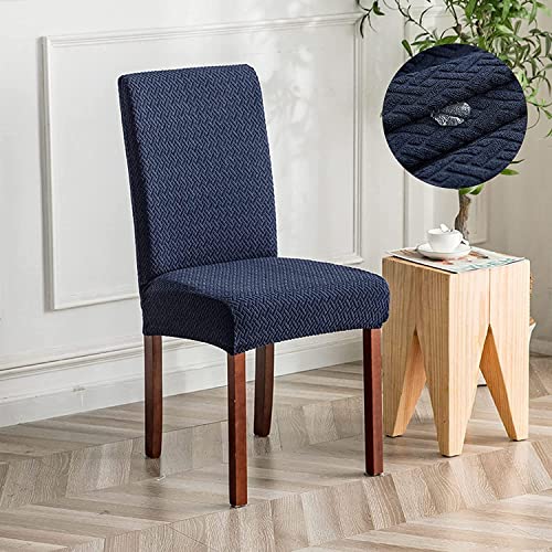 House of Quirk Elastic Jacquard Chair Cover Stretch Removable Washable Short Dining Chair Cover Protector Seat Slipcover (Pack of 6, Navy Blue) - Image 3