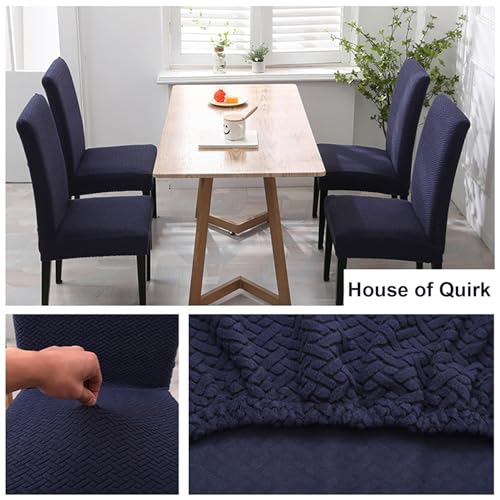 House of Quirk Elastic Jacquard Chair Cover Stretch Removable Washable Short Dining Chair Cover Protector Seat Slipcover (Pack of 6, Navy Blue) - Image 4