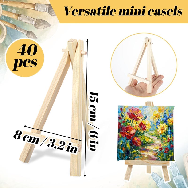 Tobeelec 40 Pack 6“ Mini Wood Display Easel, Natural Wooden Small Easel Stand for Signs, Small Canvases, Table Display, Pictures, Photos, Wedding Place Cards, Crafts and Other Smaller Projects - Image 2