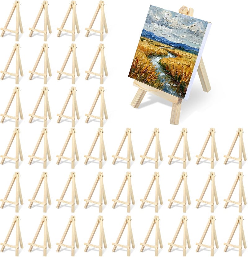 Tobeelec 40 Pack 6“ Mini Wood Display Easel, Natural Wooden Small Easel Stand for Signs, Small Canvases, Table Display, Pictures, Photos, Wedding Place Cards, Crafts and Other Smaller Projects - Image 1