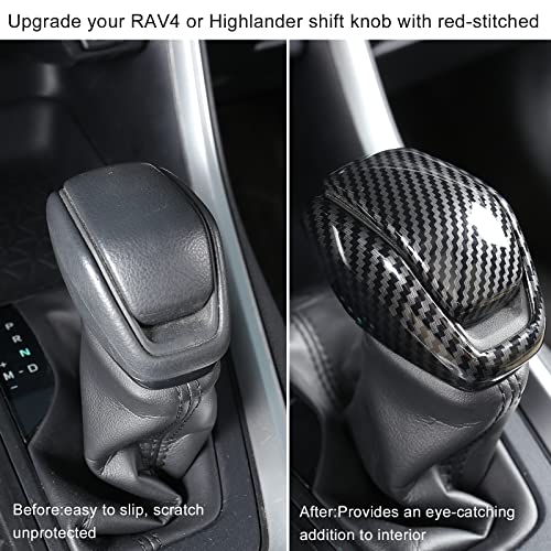 YAKANEY for Totoya RAV4 2019-2025 Gear Shift Knob Cover, Carbon Fiber Grain Interior Protective Gear Shift Trim for Toyota Highlander 2020-2025- Carbon Fiber - Image 3
