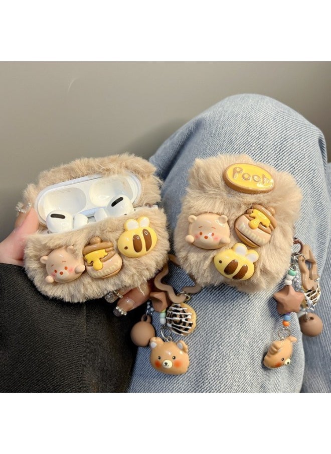 Generic - Ins Cute Plush Honeypot Bear Protective Case For Airpods Pro 2 Generation 3 Generation 4 Generation Bluetooth Wireless Ear-Color:Plush Honey Pot Bear -Applicable Models:Airpods Pro2 - Image 1