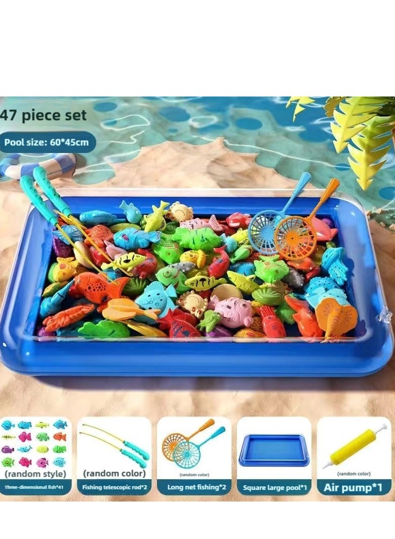 FLYHSO 47 piece set of magnetic lights, children's fishing rods, bath toys, outdoor water toys, and children's fishing games - Image 1