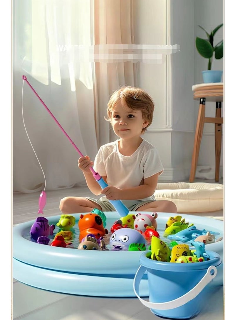 FLYHSO 47 piece set of magnetic lights, children's fishing rods, bath toys, outdoor water toys, and children's fishing games - Image 2