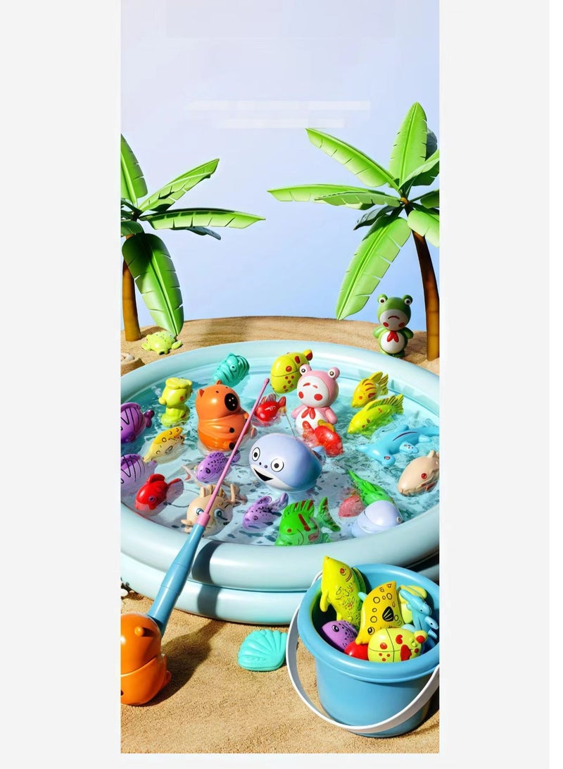 FLYHSO 47 piece set of magnetic lights, children's fishing rods, bath toys, outdoor water toys, and children's fishing games - Image 4