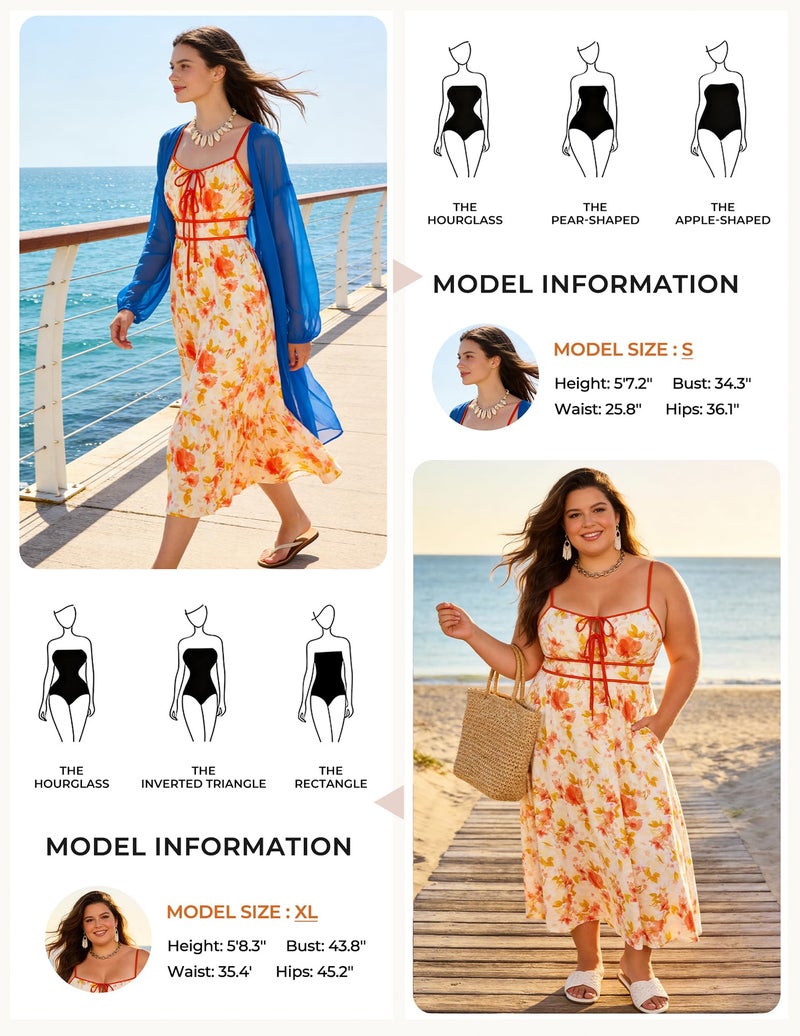 GRACE KARIN 2026 Women's Summer Maxi Floral Dress, Spaghetti Strap Tie Front Boho Sundress with Pockets, Yellow XL - Image 5