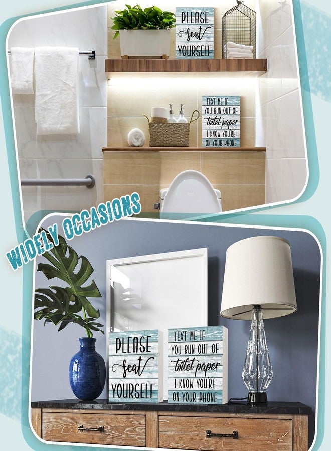 جيتك لوحة خشبية ديكور حمام ريفي من قطعتين من Jetec، لوحة جدارية مضحكة للحمام، لوحة خشبية ريفية للحمام، من فضلك اجلس بنفسك، ديكور حمام منزلي (أزرق) - Image 5