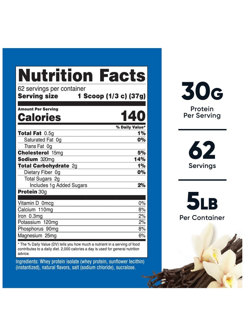 Nutricost - Whey Protein Isolate - 30 G Protein Per Serving, 62 Servings, 5 Lb Per Serving Vanilla Flavored Naturally Flavored With Natural Flavors Net Wt 5 Lb - Image 1