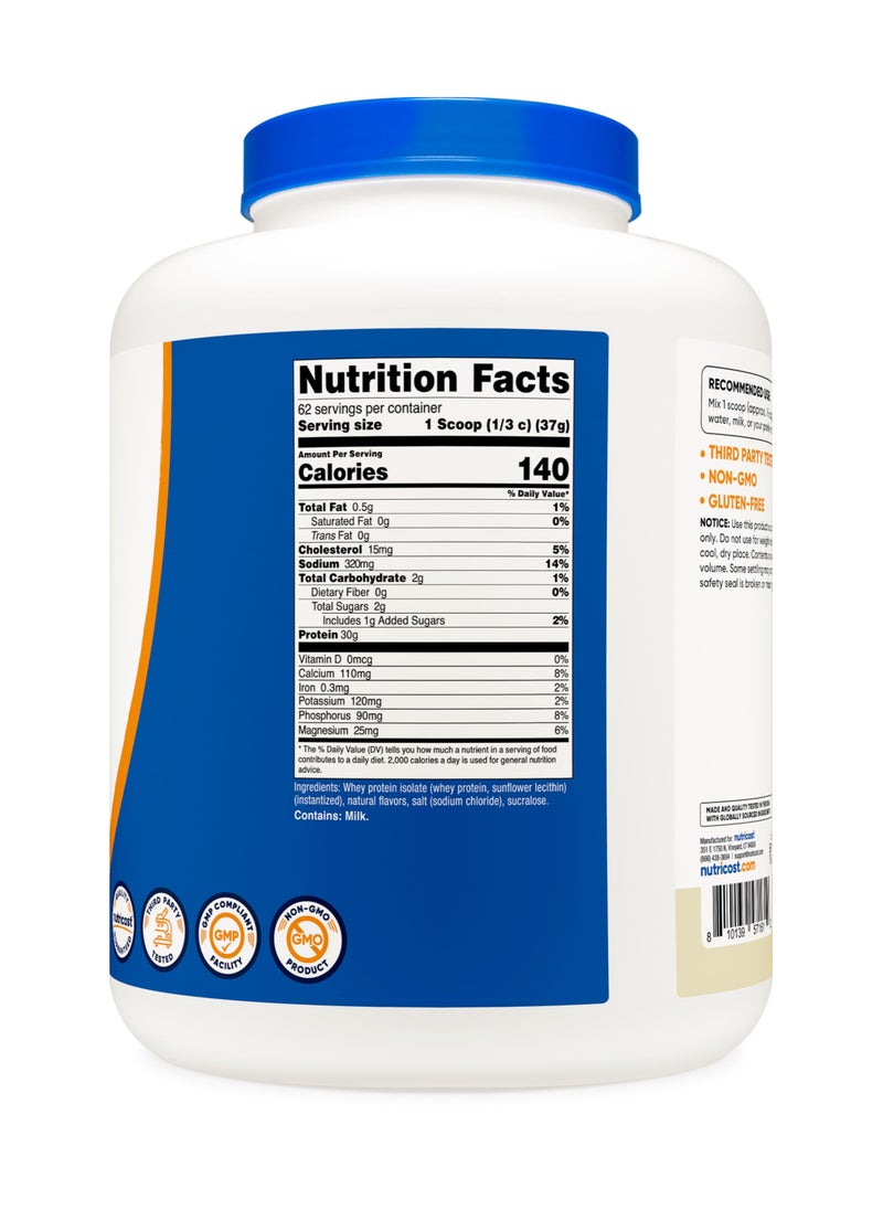 Nutricost - Whey Protein Isolate - 30 G Protein Per Serving, 62 Servings, 5 Lb Per Serving Vanilla Flavored Naturally Flavored With Natural Flavors Net Wt 5 Lb - Image 1