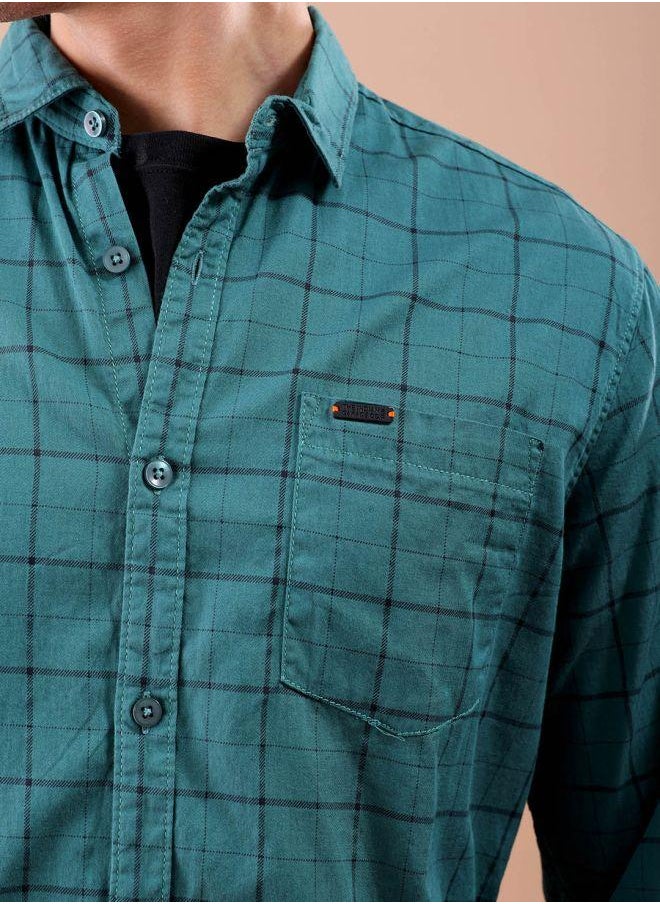 The Indian Garage Co Men Slim Fit Checkered Full Sleeves Spread Collar Casual Shirt  - Image 5