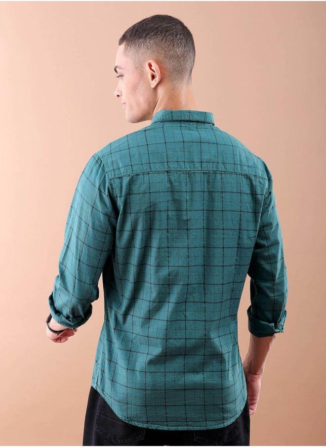 The Indian Garage Co Men Slim Fit Checkered Full Sleeves Spread Collar Casual Shirt  - Image 2