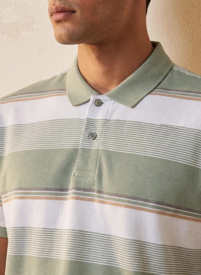 Splash FAV Men Short Sleeves Striped Polo T-shirt