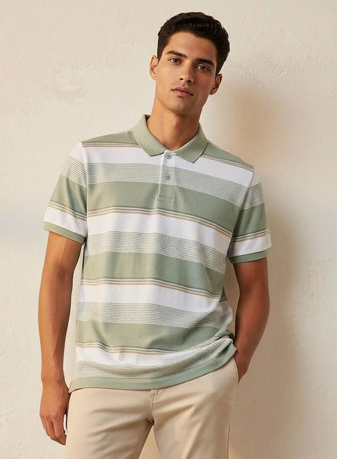 Splash FAV Men Short Sleeves Striped Polo T-shirt