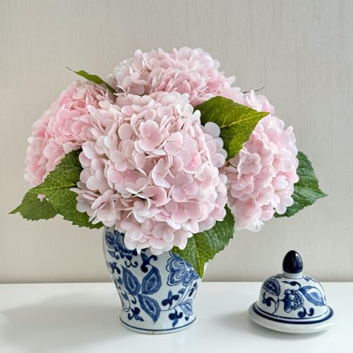 ZYTUYO Pink Hydrangea Artificial Flower 3 PCS 21in Real Touch Large Hand Feel Moisturizing Latex Flower Head with Long Stem for Wedding Decor Home Floral Arrangement Table Centerpieces - Image 1