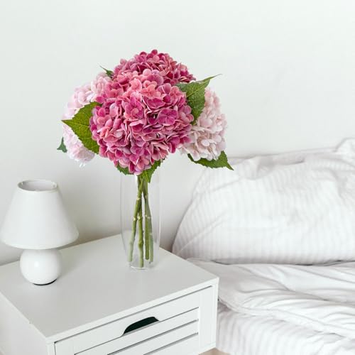 ZYTUYO Pink Hydrangea Artificial Flower 3 PCS 21in Real Touch Large Hand Feel Moisturizing Latex Flower Head with Long Stem for Wedding Decor Home Floral Arrangement Table Centerpieces - Image 4
