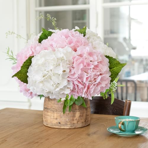 ZYTUYO Pink Hydrangea Artificial Flower 3 PCS 21in Real Touch Large Hand Feel Moisturizing Latex Flower Head with Long Stem for Wedding Decor Home Floral Arrangement Table Centerpieces - Image 5