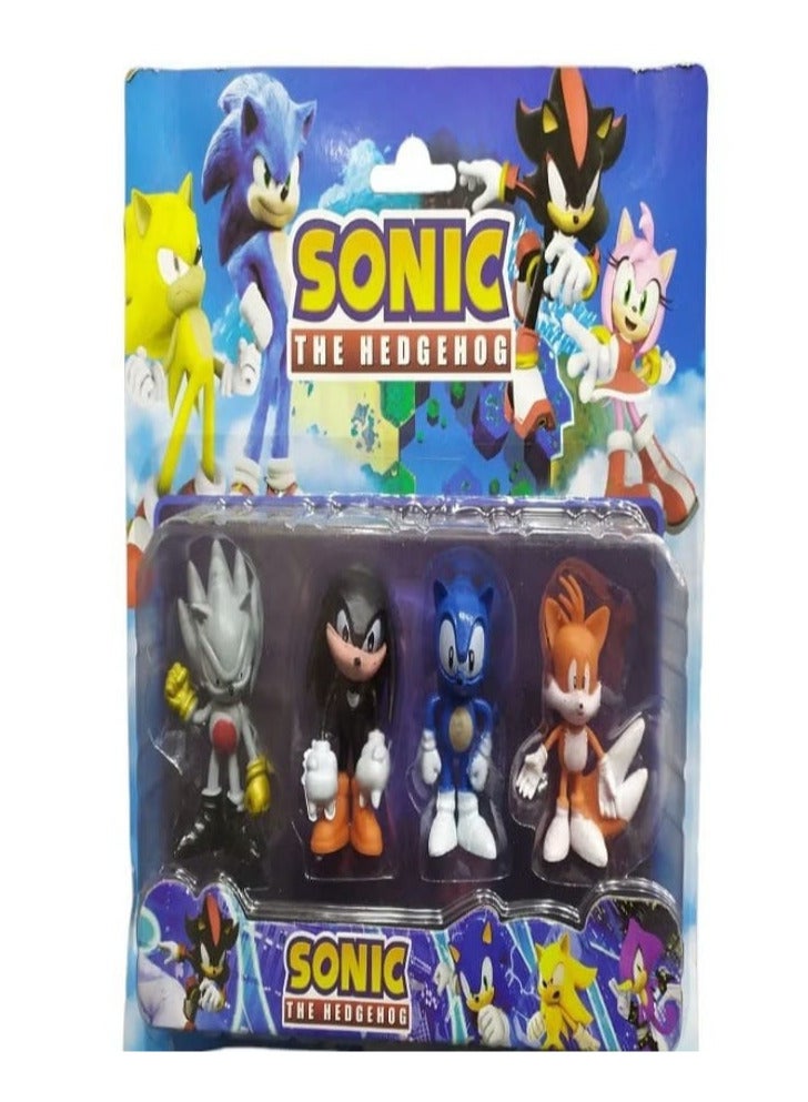 Sonic Hedgehog Cat Character Collectible Toy Figures Cake Topper, 5cm, 4 Pieces