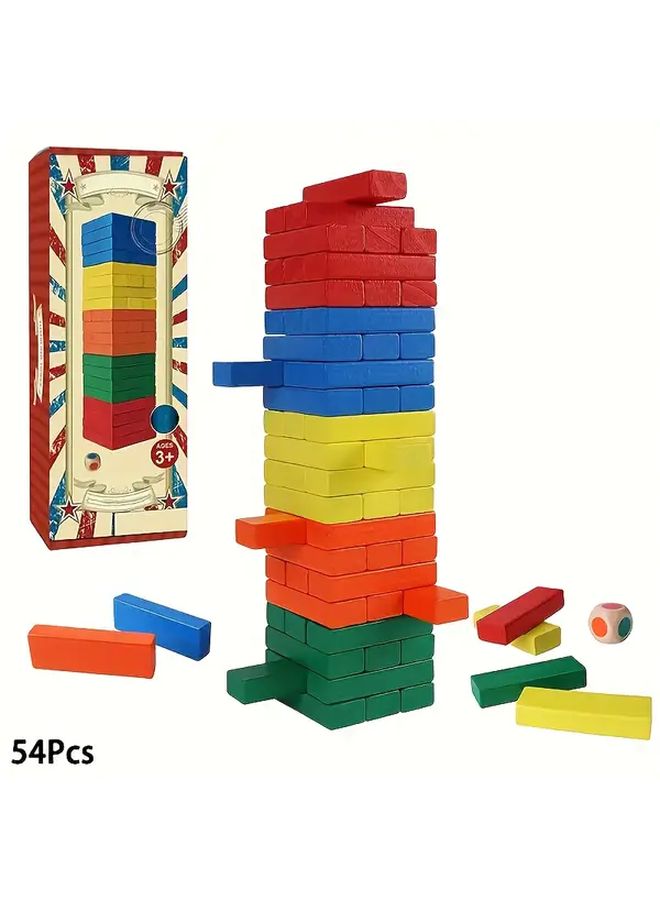 54pcs Wooden Stacking Game Building Blocks For Kids Adults Motor Skills Development - Image 5