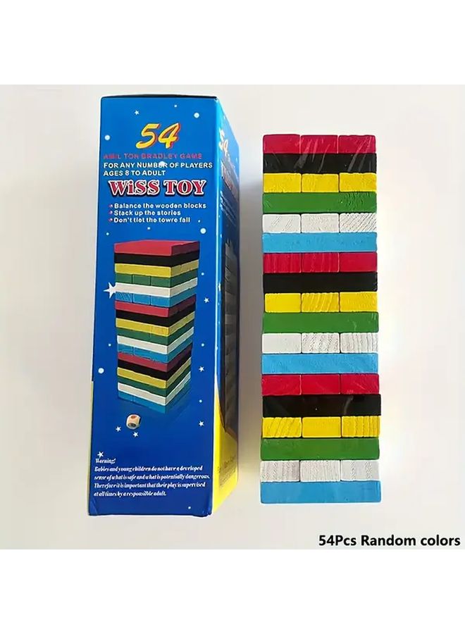 54pcs Wooden Stacking Game Building Blocks For Kids Adults Motor Skills Development - Image 1