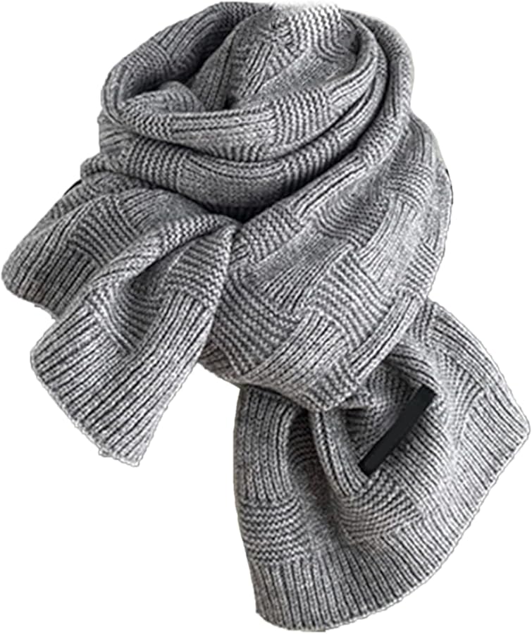 Plaid Knitted Scarf For Women And Men Soft Unisex Winter Scarf In Grey - Image 2