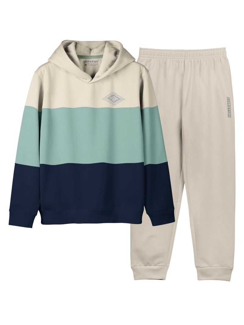 HELLCAT Printed Cotton Blend Hoodie T-Shirt and Jogger Trackpant Clothing Set for Boys_ Sea Green_3-4 Years - Image 1