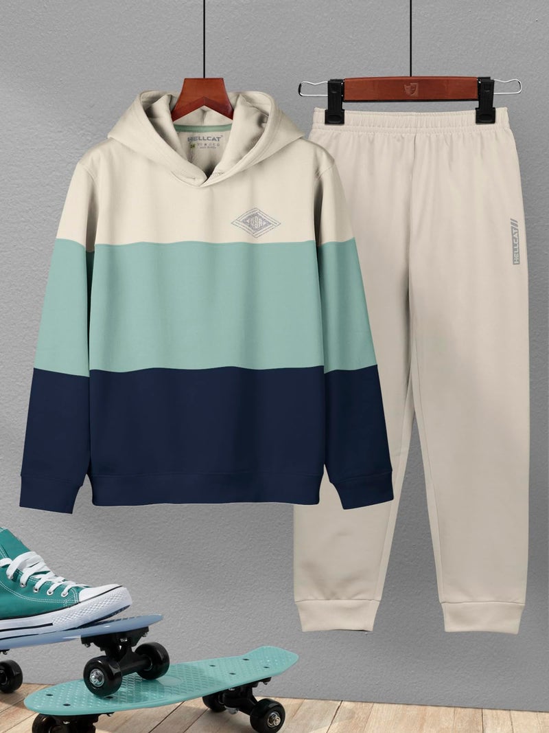 HELLCAT Printed Cotton Blend Hoodie T-Shirt and Jogger Trackpant Clothing Set for Boys_ Sea Green_3-4 Years - Image 2