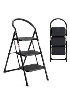 Cady One Portable folding 3 step ladder with extra wide anti-slip heavy duty steel pedal with hand grip  - Image 1