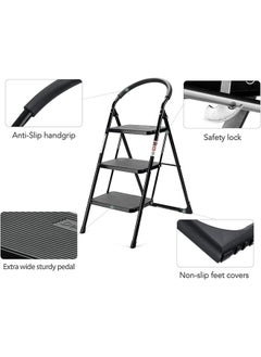Cady One Portable folding 3 step ladder with extra wide anti-slip heavy duty steel pedal with hand grip  - Image 4
