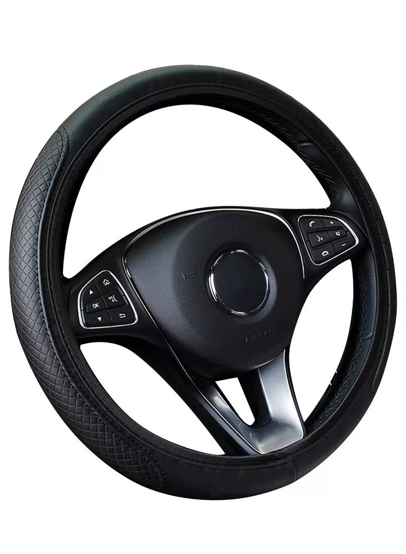 غطاء عجلة القيادة العالمي الفاخر لإكسسوارات السيارات العالمية متوسطة الحجم الداخلية الأسود والأزرق غطاء عجلة القيادة - Image 1