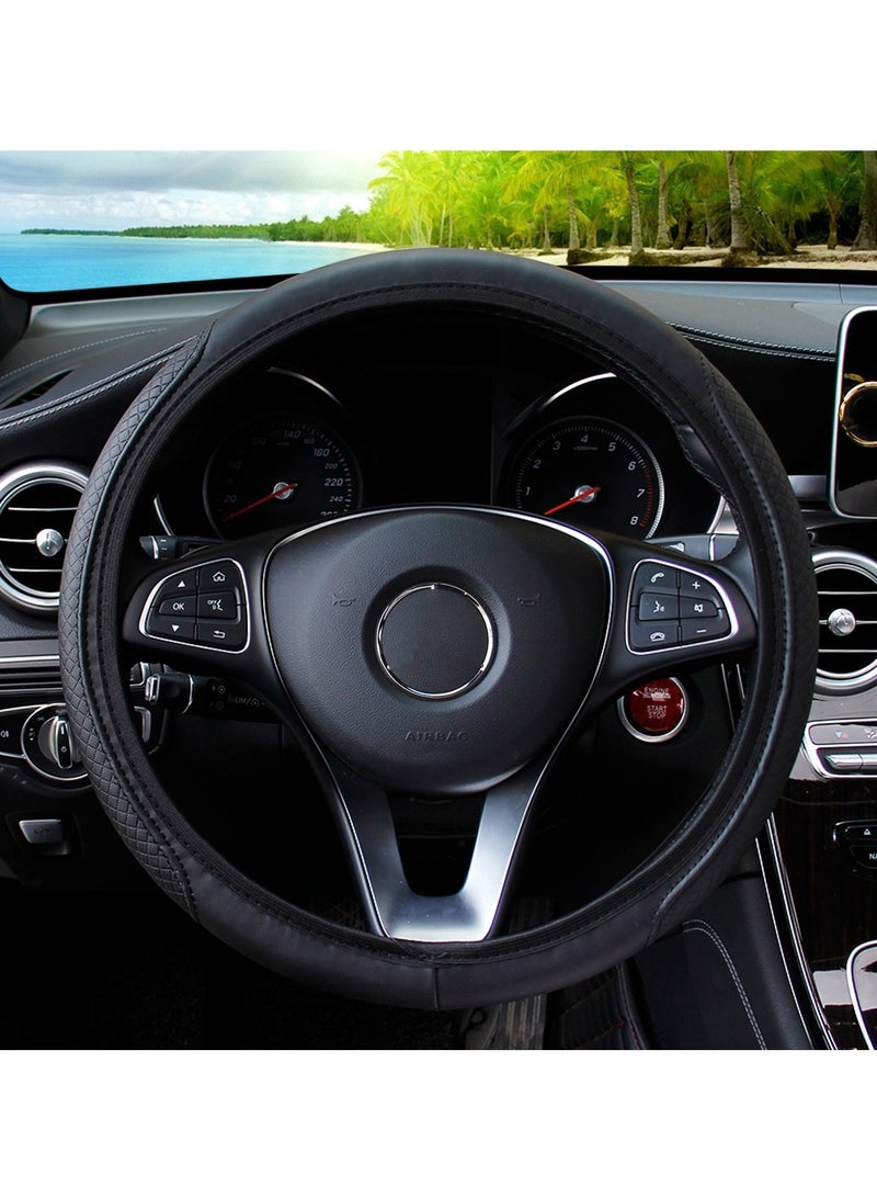 غطاء عجلة القيادة العالمي الفاخر لإكسسوارات السيارات العالمية متوسطة الحجم الداخلية الأسود والأزرق غطاء عجلة القيادة - Image 3