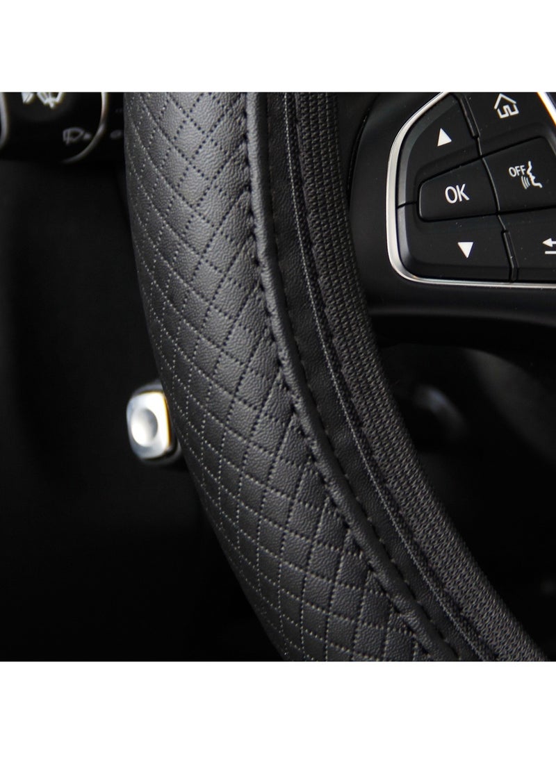 غطاء عجلة القيادة العالمي الفاخر لإكسسوارات السيارات العالمية متوسطة الحجم الداخلية الأسود والأزرق غطاء عجلة القيادة - Image 2