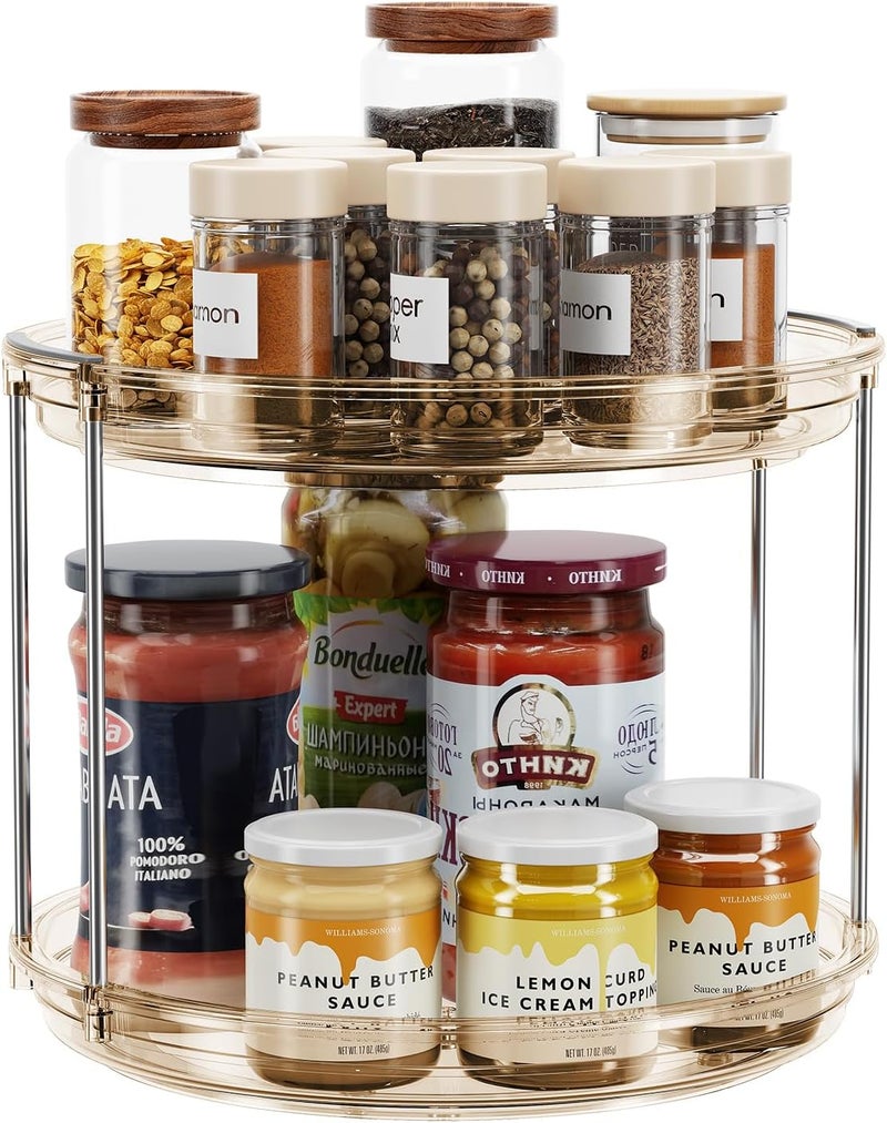 LAMU 2 Tier Lazy Susan Turntable Organizer 9.25'' Rotating Spice Rack Organization for Cabinet, Kitchen, Pantry, Countertop, Bathroom, Vanity, Medicine Cabinet Organizer, Amber - Image 1