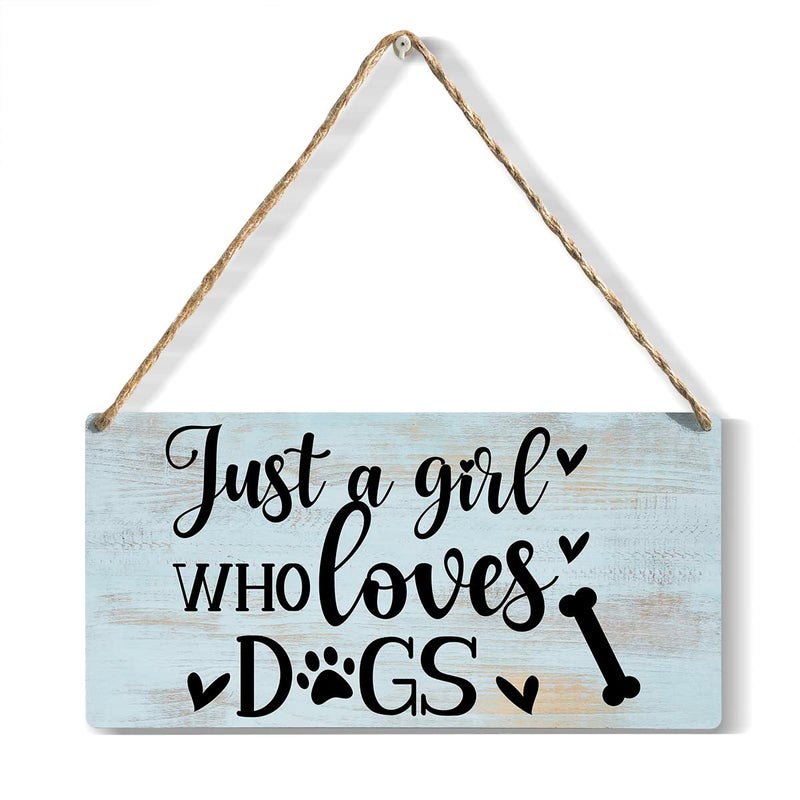 YCYD Funny Just a Girl Who Loves Dogs Wood Sign Rustic Dogs Lovers Wooden Hanging Plaque for Home Living Room Girl Bedroom Wall Art Decoration 6 x 12 Inches Present - Image 1
