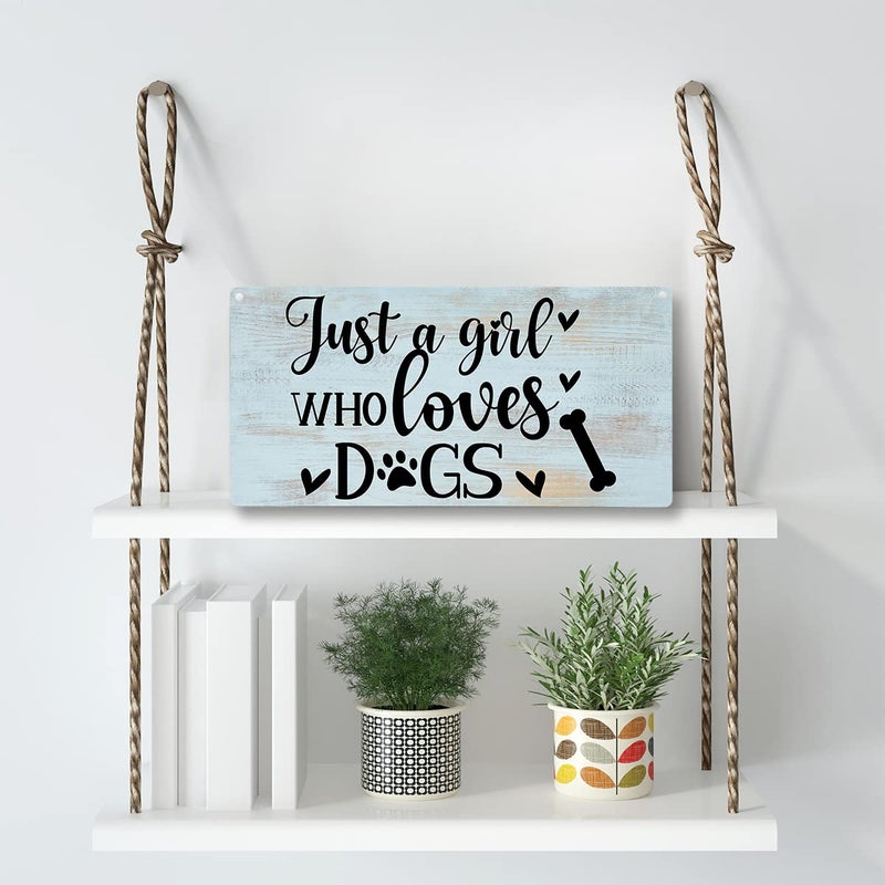 YCYD Funny Just a Girl Who Loves Dogs Wood Sign Rustic Dogs Lovers Wooden Hanging Plaque for Home Living Room Girl Bedroom Wall Art Decoration 6 x 12 Inches Present - Image 3