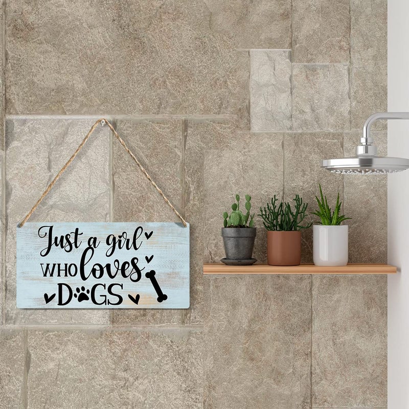 YCYD Funny Just a Girl Who Loves Dogs Wood Sign Rustic Dogs Lovers Wooden Hanging Plaque for Home Living Room Girl Bedroom Wall Art Decoration 6 x 12 Inches Present - Image 5