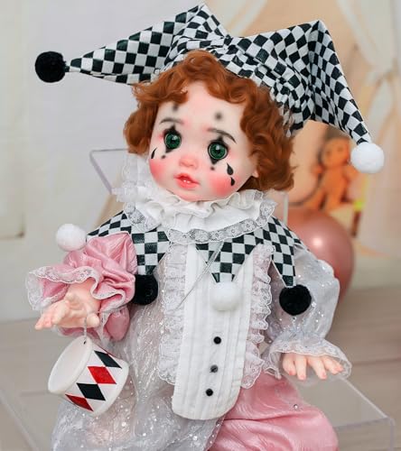 Cloveray Harlequin Clown Reborn Toddler Girl Dolls 18 Inch Baby Doll with Curly Hair Checkered Hat Pink Silver Costume and Mini Drum Baby Dolls for 5 Year Old Girls Parents Collectors - Image 5
