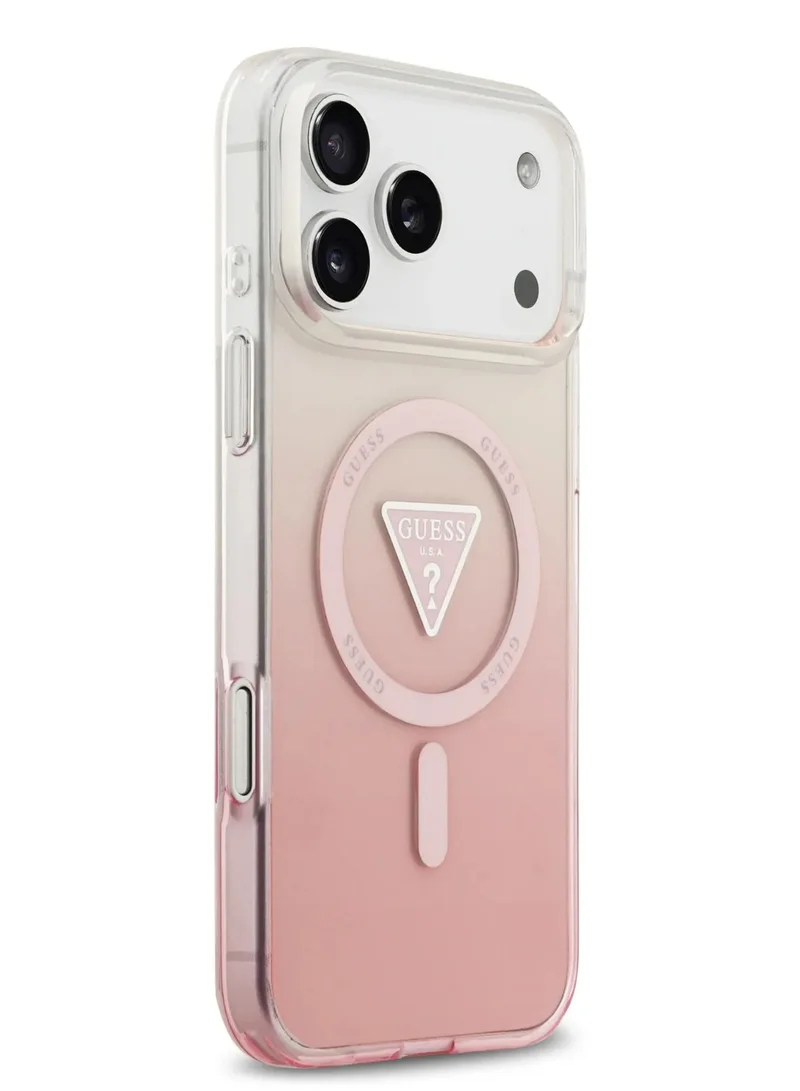 GUESS iPhone 17 Pro MagSafe Case IML Gradient with Printed Triangle Logo / Easy Snap On / Drop Protection / Slim Profile / Lightweight Back Cover - Pink