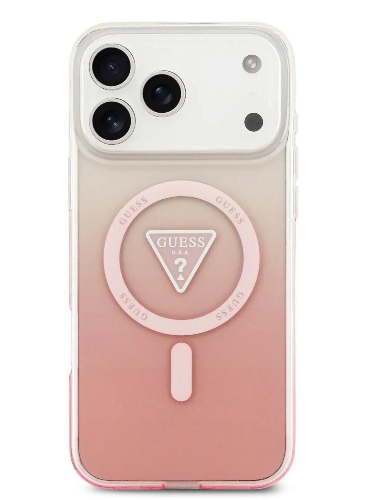 GUESS iPhone 17 Pro MagSafe Case IML Gradient with Printed Triangle Logo / Easy Snap On / Drop Protection / Slim Profile / Lightweight Back Cover - Pink